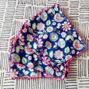 Max Studio Floral Print Pom Pom Trim Placemats Set of 4
